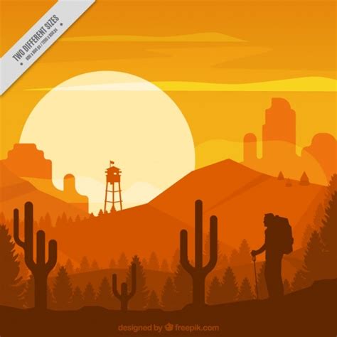 Desert Landscape In Orange Tones Vector Free Download