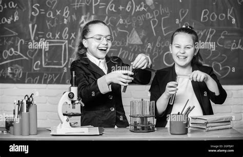 Chemistry Research Biology Lesson Little Girls In School Lab