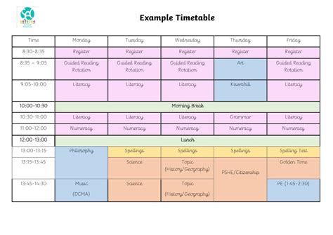 Example Timetable South East Coast International School Zanzibar