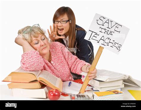 Student Yelling At Sleeping Teacher Stock Photo Alamy