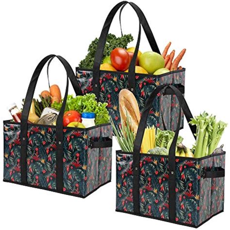 3 Pack Reusable Grocery Bags Heavy Duty Totes Shopping Box Collapsible