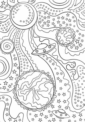 A constantly updated collection of coloring pages and artistic styles. Trippy Space - Alien Flying Saucer and Planets coloring ...