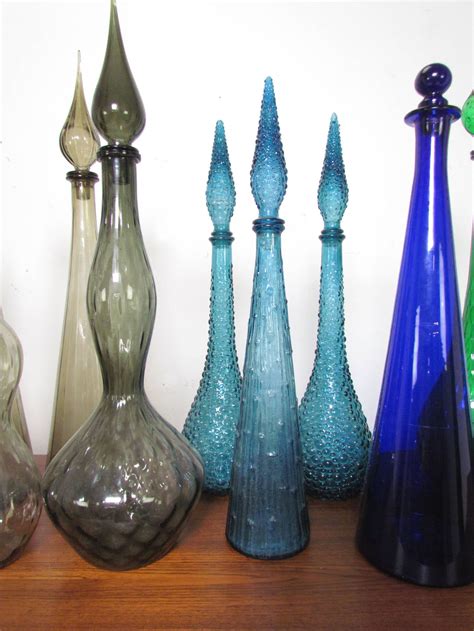 Large Collection Of Mid Century Modern Glass Genie Decanter Bottles At 1stdibs Mid Century