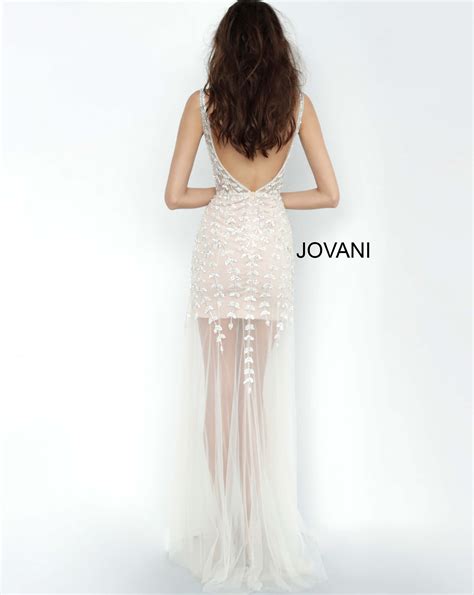 Jovani Off White Sheer Beaded Illusion Prom Dress