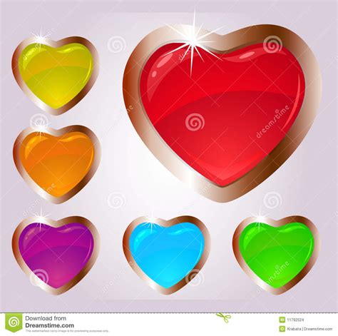 Colorful Heart Shaped Glass Buttons Vector Stock Vector Illustration