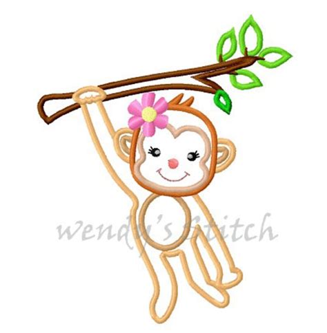 Hanging Girl Monkey Applique Machine Embroidery Design Etsy