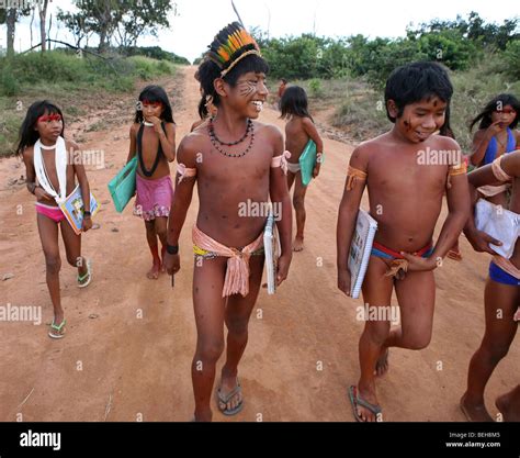 Los Ni Os Indios De Xingu Ir A La Escuela Construida En La Aldea Por El Ministerio De Educaci N