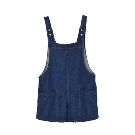 Dark Blue Oversized Denim Pinafore Shorts With Patch Pockets 32