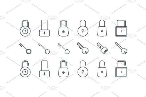 Line Lock And Key Icons Creative Daddy