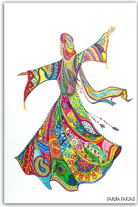 Persian Whirling Dervish Dancer Rolled Canvas Print Rumi Poem