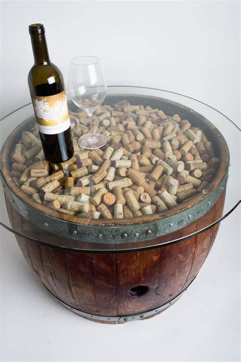 Natural Wine Barrel Coffee Table With Cork And Glass Top Etsy Wine