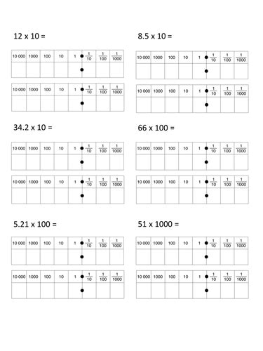Worksheets For Multiplying And Dividing By 10 100 And 1000 Decimals