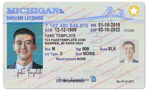 Michigan Driver License Template V1 - Fake Michigan Drivers License
