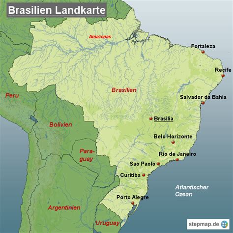 São paulo, rio de janeiro, belo horizonte, brasília, porto alegre, fortaleza. Brasilien Landkarte von Landkarten - Landkarte für Brasilien