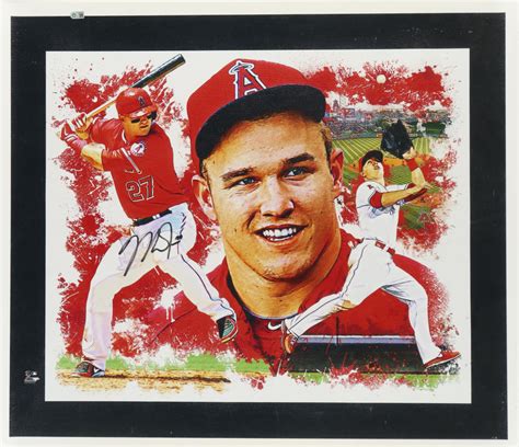 Mike Trout Signed Angels 25x30 Print On Canvas Display Mlb Pristine