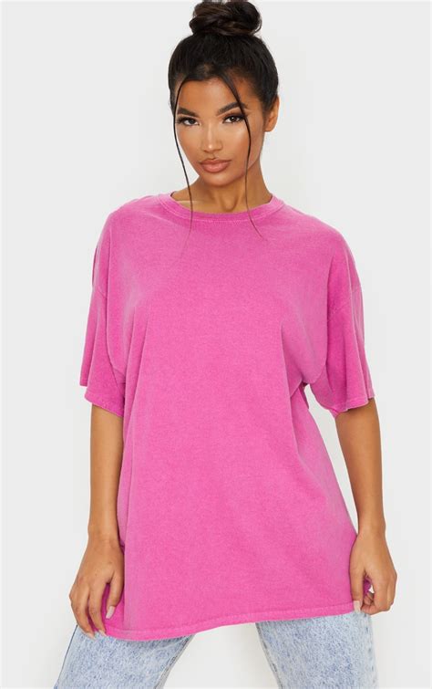 Pink Washed Oversized T Shirt Tops Prettylittlething Uae