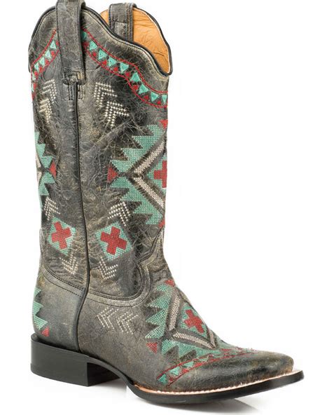 Roper Womens Aztec Embroidered Cowgirl Boots Square Toe Country Outfitter