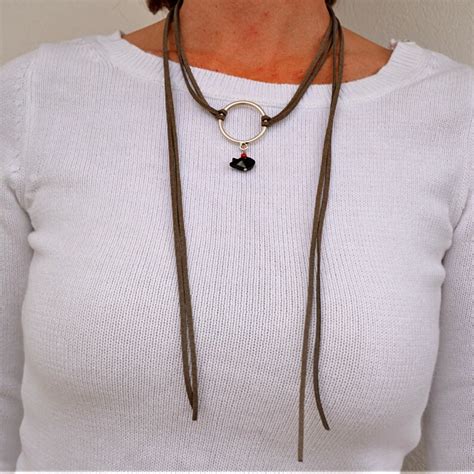 Wrap Around Necklace Grey Leather Choker Boho Chic Jewelry Etsy