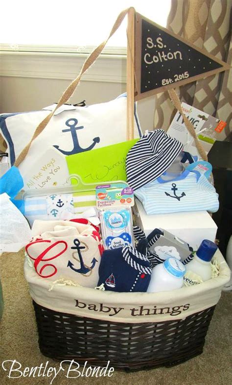 Learn how to crochet one of these sweet blankets to give at your next shower. Nautical Baby Shower Gift Basket | Baby shower baskets ...