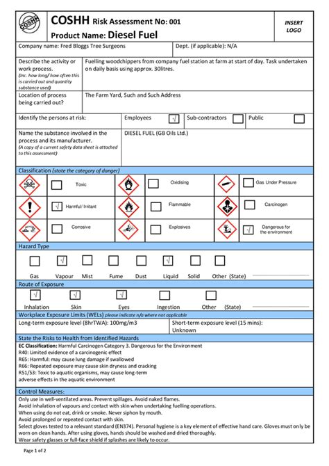 2022 Coshh Risk Assessment Form Fillable Printable Pdf And Forms Hot