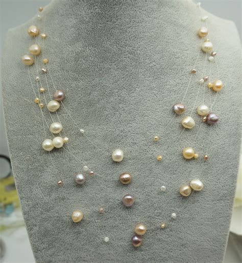 Floating Pearl Necklacemultistrand Pearl Necklace Five Rows Etsy