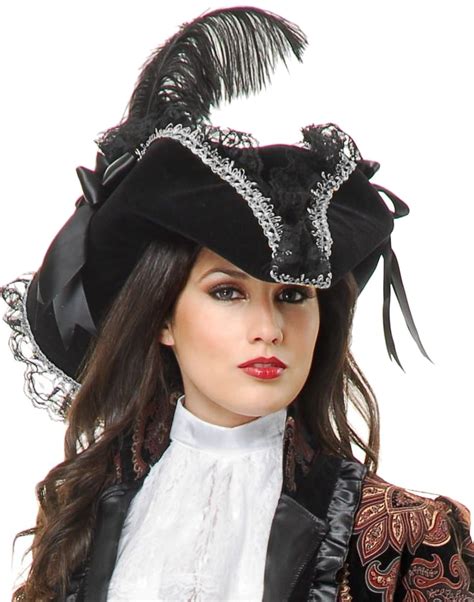Pirate Hat Ladies Black Bow With Silver Trim