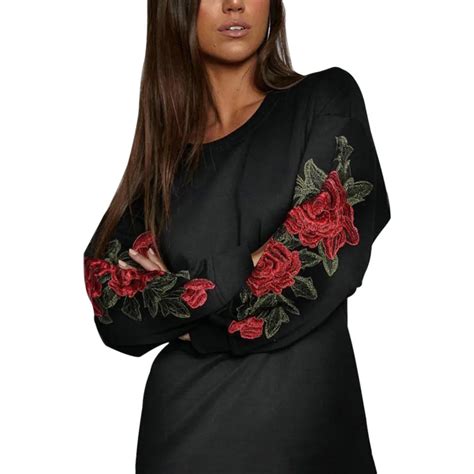 2019 Women Fashion 3d Flowers Embroidered Hoodies Sweatshirts Autumn