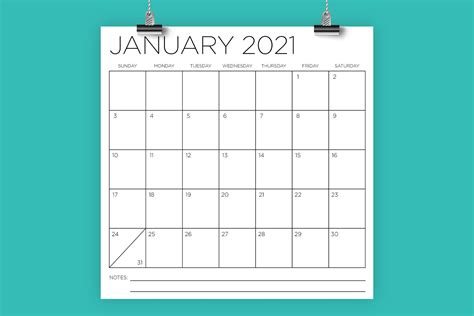 2021 Square 12x12 Calendar Instant Download Large Monthly