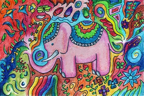 Psychedelic Elephant Drawing By Holi