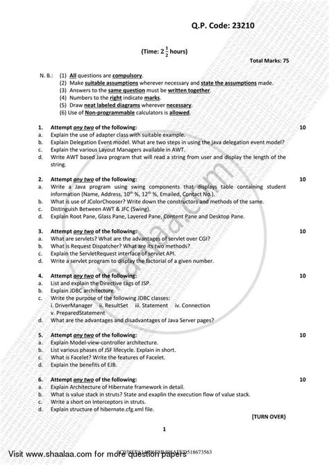 Questions for practice paper 2a. Question Paper - B.Sc IT (Information Technology) Semester 5 (TYBSc I.T) Advanced Java 2017-2018 ...