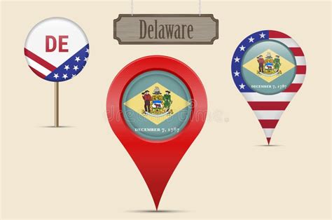 Location Of Delaware On Usa Map With Flags And Map Icons Stock Vector
