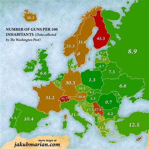 Number Of Guns Per 100 Inhabitants In Europe Information Visualization