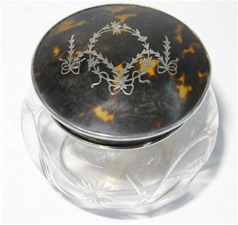 Etched Glass Trinket Bowl With Pique Tortoise Shell Lid Zother 18th Century British Ceramics