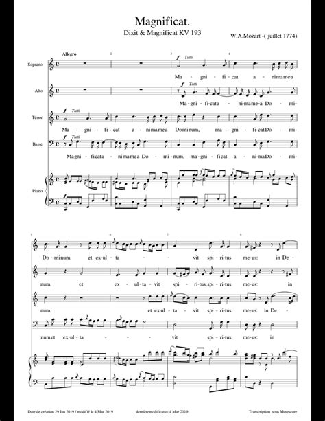 Mozart Dixit Et Magnificat Kv 193 02 Magnificat Sheet Music For