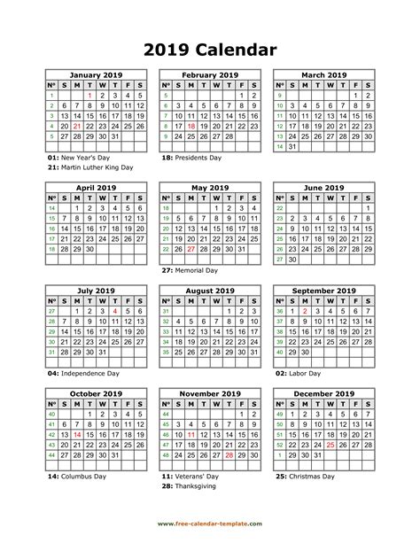 Monthly planner 2019 (jan to dec 2019): Printable Yearly Calendar 2019 | Free-calendar-template.com