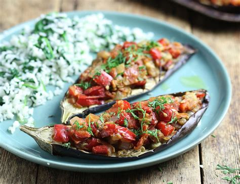 Turkish Roast Aubergines With Spiced Tomato Stuffing Abel Cole