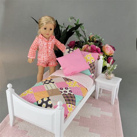 Doll Bed For 18 Inch Doll With Quilt Pattern Bedding Etsy