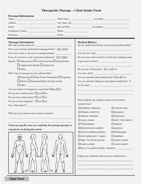 Free Massage Intake Forms Client Form General And Massage Intake Forms Massage Therapy