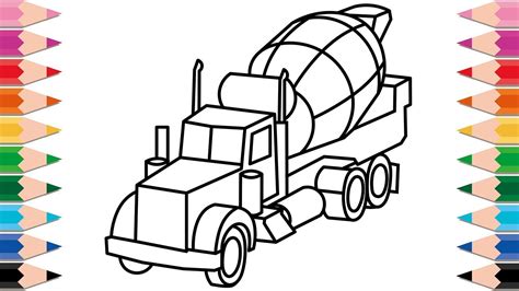 How To Draw Cement Mixer Truck For Kids Learn Colors Drawing And