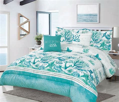 Consider aqua notes queen comforter sets when you buy comforter online at bedding stores. King or Full/Queen 5-pc Oversized Coastal Seashell Comforter