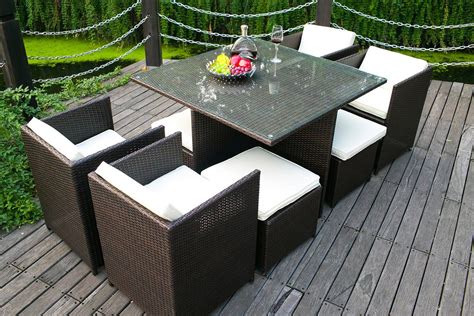 Perfect for the pool side or if you have a garden that is good for entertaining guests. Merax 9-piece Outdoor Cube Rattan Garden Furniture Set Wicker Rattan Desk and Chairs (Brown ...