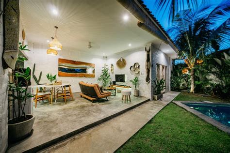 Tropical Villa View With Garden Swimming Pool And Open Living Room At