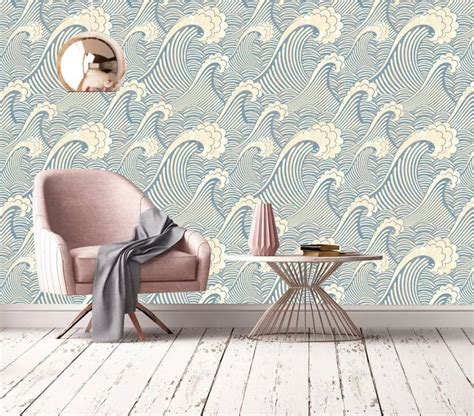 Waves Wall Paper Peel And Stick Removable Wallpaper Waves Etsy