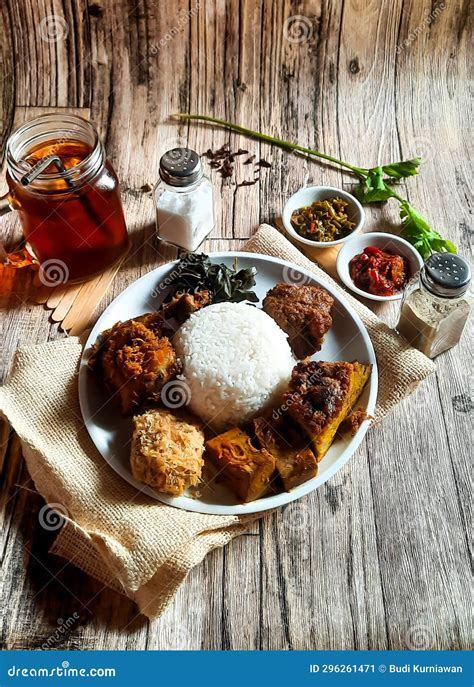 One Plate Of Nasi Padang With Rendang Fried Chicken Perkedel
