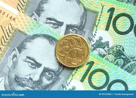 Lle Monete Australiane Di Un Dollaro Su Cento Fondi Della Banconota