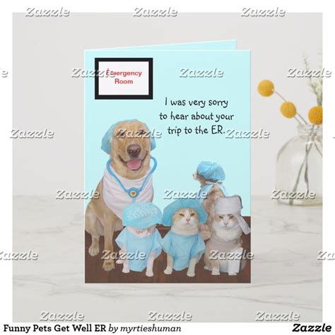 A Greeting Card With An Image Of Two Dogs And Three Cats In Blue