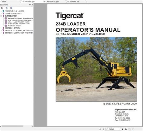Tigercat Loader 234B 2342101 2344000 Operator S Service Manual