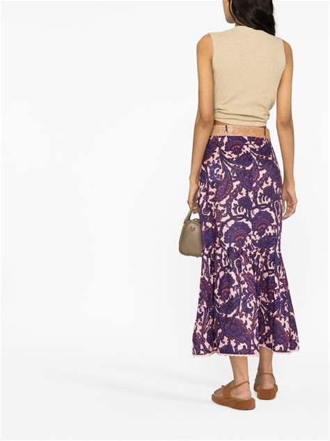 Zimmermann Purple Tiggy Paisley Print Linen Midi Skirt Modesens