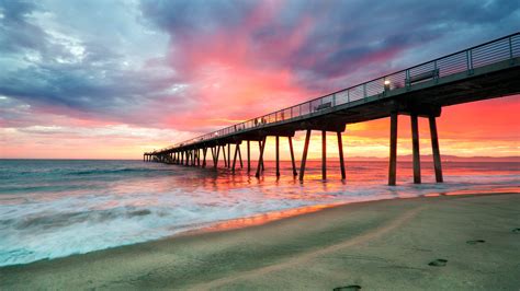 Sunset Pier Sea Man Made Ocean Horizon 1080p Hermosa Beach Hd