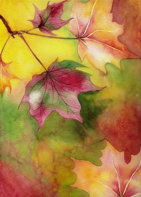 Autumn Leaves Study Watercolor Artist Watercolor Trees Colorful Art